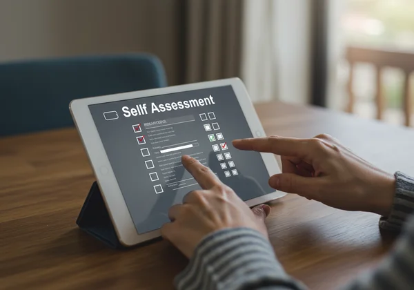 Person taking an online self-assessment for AVPD traits.