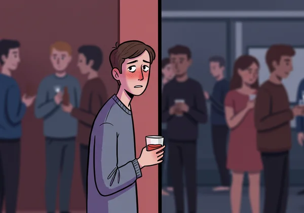 Person showing mild discomfort in a social setting.