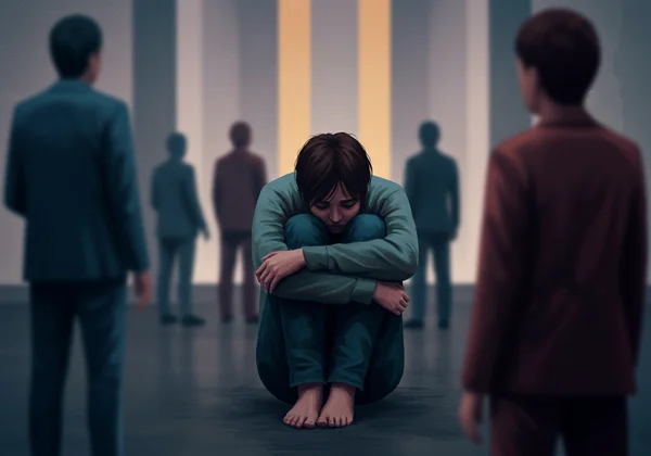 Person overwhelmed by social anxiety and urge to withdraw