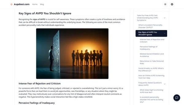 ทำแบบทดสอบ AVPD ฟรีของเรา: ทำความเข้าใจอาการสำคัญของ AVPD