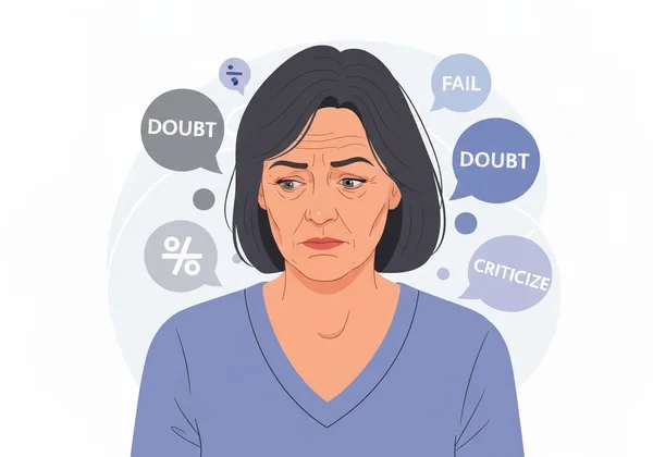 Person dealing with an inner critic's negative thoughts