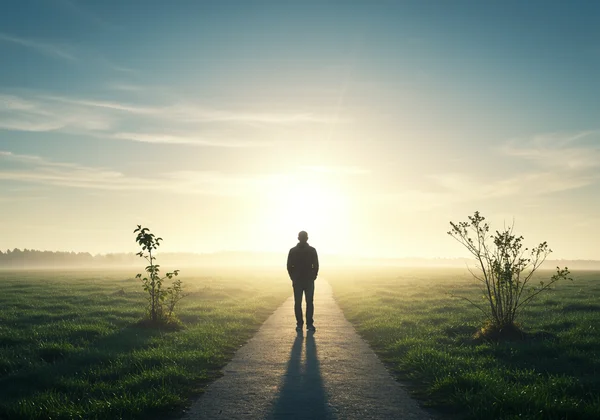 Person walking toward light, symbolizing empowerment.