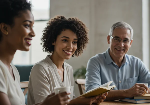 Diverse group connecting in a safe, supportive environment.