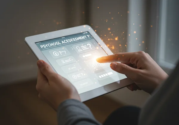 Person using a digital tool for self-assessment and clarity.