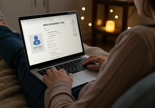 Person taking an online AVPD test on a laptop
