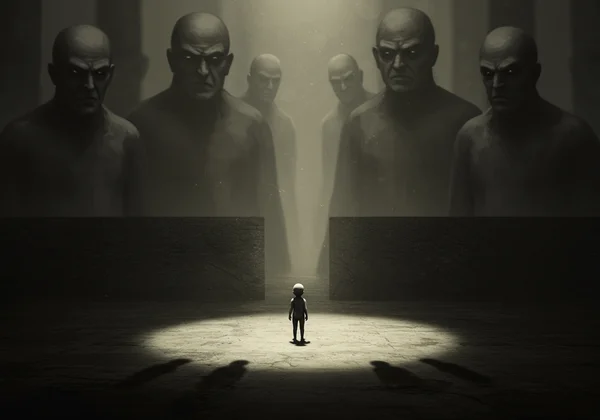 Abstract of child feeling isolated by critical figures